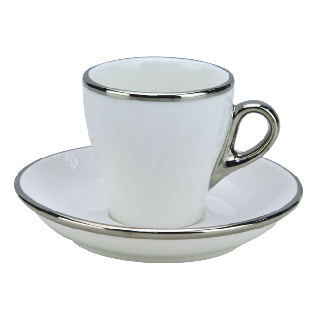 TIAMO 17號鬱金香濃縮杯盤組(白金) 單客 90cc 白  |瓷器咖啡杯盤組