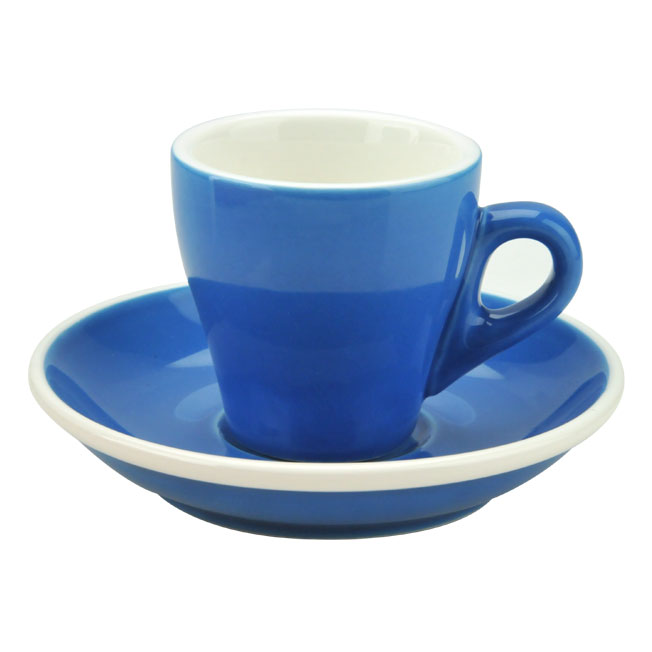 TIAMO 17號鬱金香濃縮杯盤組(雙色) 5客 90cc 藍  |瓷器咖啡杯盤組