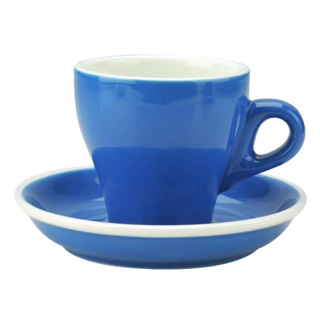TIAMO 14號鬱金香卡布杯盤組(雙色) 5客 180cc 藍  |瓷器咖啡杯盤組