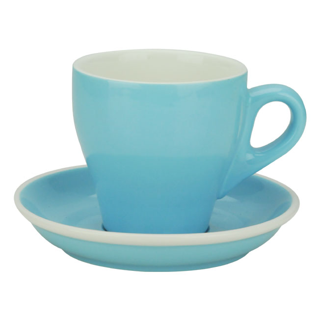 TIAMO 19號鬱金香拿鐵杯盤組(雙色) 5客 280cc 粉藍  |瓷器咖啡杯盤組