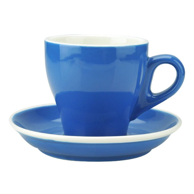 TIAMO 19號鬱金香拿鐵杯盤組(雙色) 5客 280cc 藍  |瓷器咖啡杯盤組