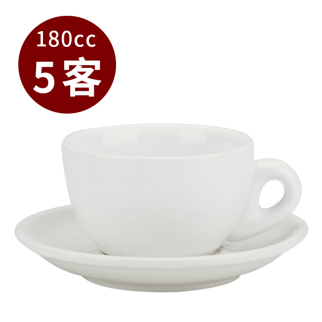 TIAMO 20號蛋形卡布杯盤組 5客 180cc 白  |瓷器咖啡杯盤組