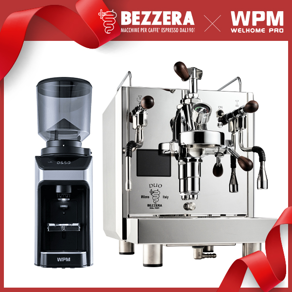 組合特惠！BEZZERA 貝澤拉 Flow Control Duo MN雙鍋半自動咖啡機 不銹鋼原色 - 手控版 110V + WPM ZD-17OD All Ground 磨豆機  |BEZZERA 咖啡機