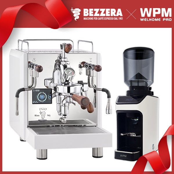 組合特惠！BEZZERA 貝澤拉 Flow Control Duo MN 雙鍋半自動咖啡機 白色 - 手控版 110V+ WPM ZD-17OD All Ground 磨豆機 110V (不鏽鋼)  |BEZZERA 咖啡機
