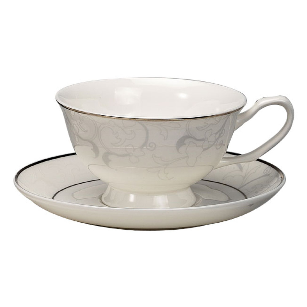 TIAMO 優雅白金花 金鉑白瓷咖啡杯盤組 2客  |瓷器咖啡杯盤組