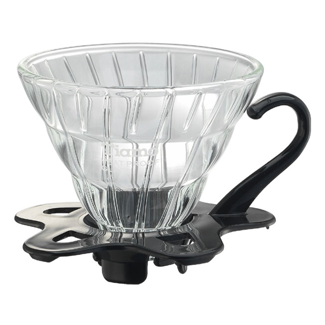 【停產】TIAMO V01 耐熱玻璃咖啡濾杯 濾器 附咖啡匙+滴水盤 黑色  |錐型咖啡濾杯 / 濾紙