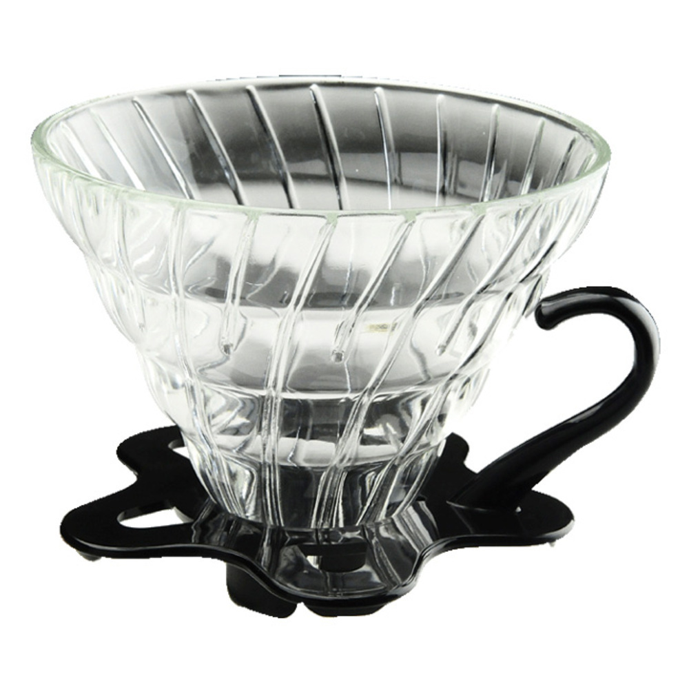 TIAMO V02 耐熱玻璃 咖啡 濾杯 濾器 附咖啡匙+滴水盤 黑色  |錐型咖啡濾杯 / 濾紙