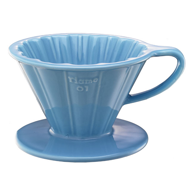TIAMO V01花漾陶瓷咖啡濾器組 (粉藍)附濾紙量匙滴水盤  |錐型咖啡濾杯 / 濾紙