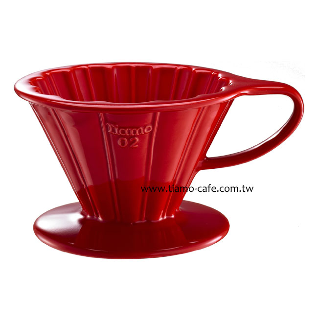 TIAMO V02花漾陶瓷咖啡濾器組 (紅))附濾紙量匙滴水盤  |錐型咖啡濾杯 / 濾紙