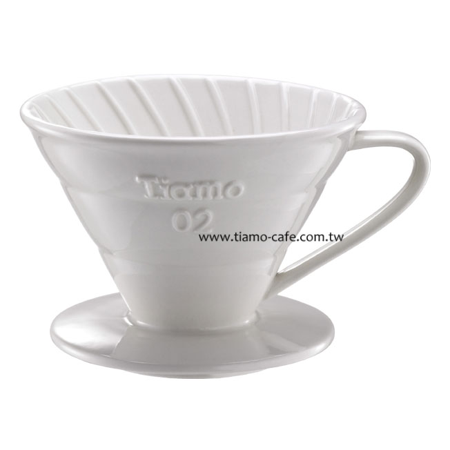 TIAMO V02陶瓷圓錐咖啡濾器組(白) 附濾紙量匙  |錐型咖啡濾杯 / 濾紙