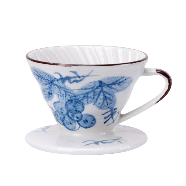 日式風瀨戶燒陶瓷濾杯 V01 - 藍染葡萄  |錐型咖啡濾杯 / 濾紙