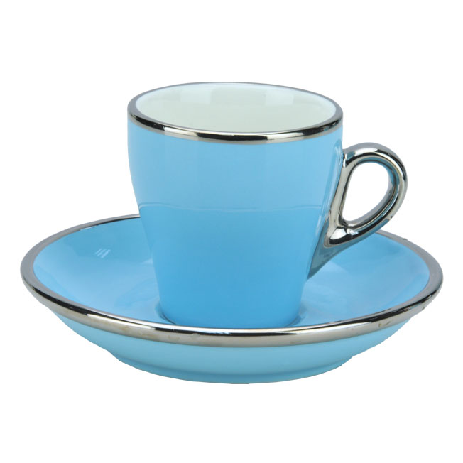 TIAMO 14號鬱金香卡布杯盤組(白金) 單客 180cc 粉藍  |瓷器咖啡杯盤組