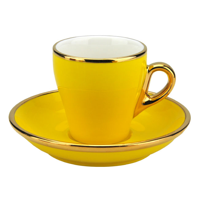 TIAMO 14號鬱金香卡布杯盤組(K金) 單客 180cc 黃  |瓷器咖啡杯盤組