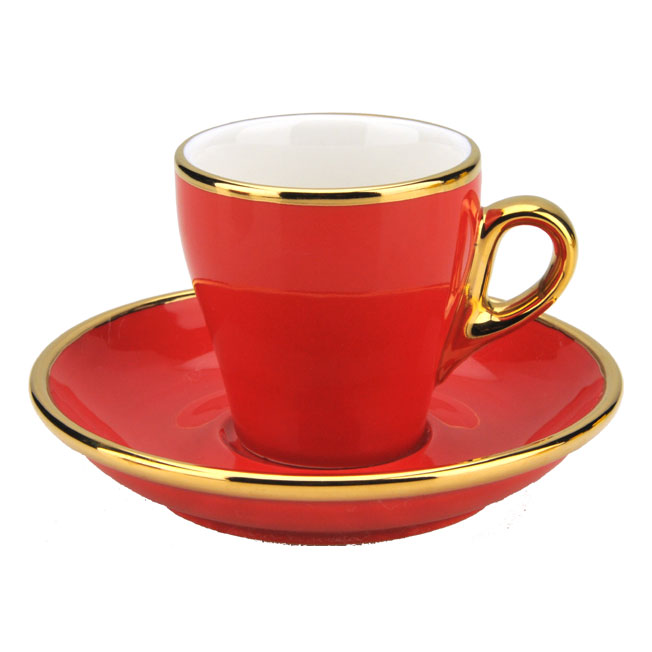 TIAMO 19號鬱金香拿鐵杯盤組(K金) 單客 280cc 紅  |瓷器咖啡杯盤組
